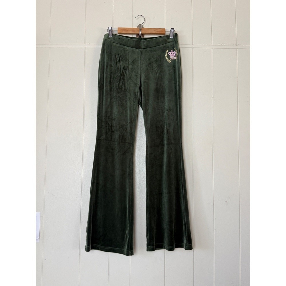 Juicy by Juicy Couture Y2K  Women Green Velour Flare Track Pants Size S  Retro